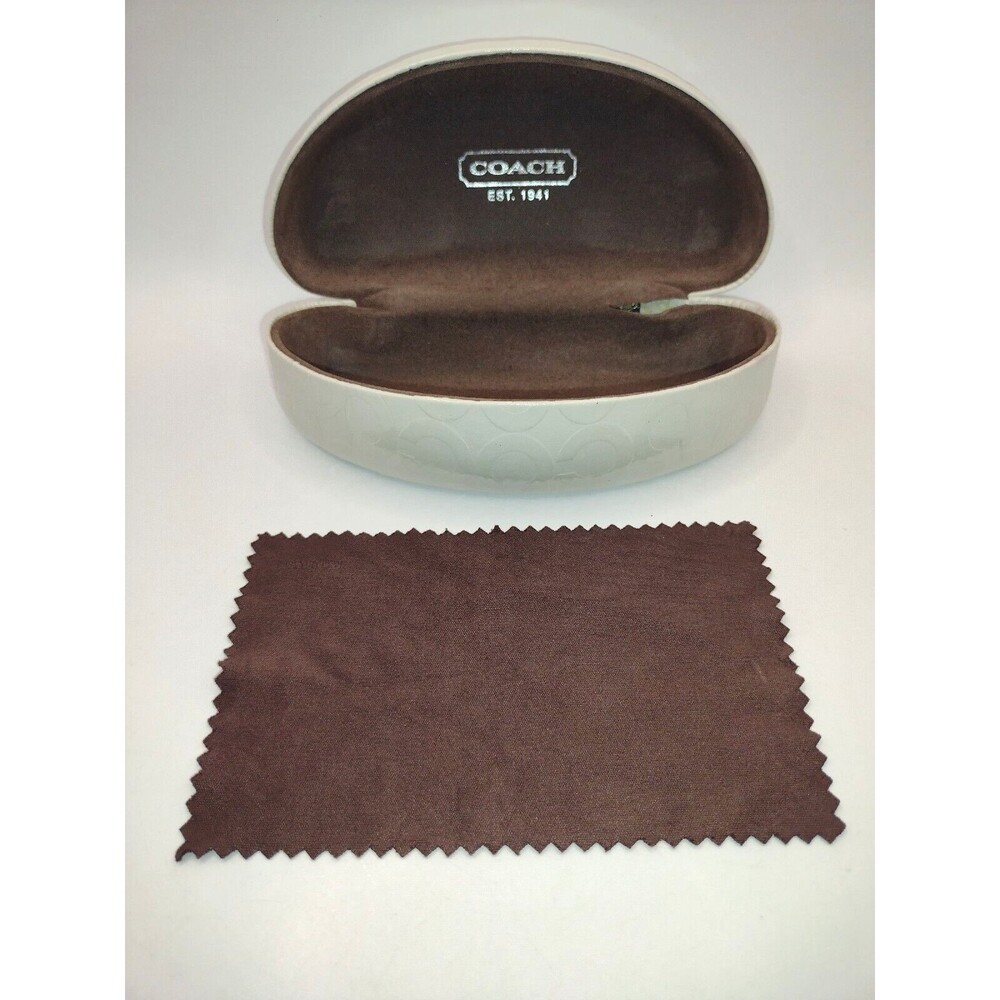 Coach Logo Sunglass Eye Glass Case Off White Hard Clamshell With Polish Cloth